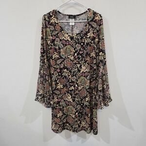 Msk Womens Midi Dress Size Medium Bell Sleeve Floral Fairy Boho Hippie Indie